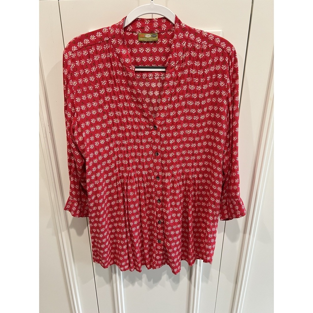 Rock Flower Paper Women's Floral Button Up Tunic Blouse Size Large Cottagecore